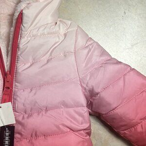 Falls Creek Toddler Girls’ Pink Ombre Reversible Hooded Puffer Jacket – Size 2T